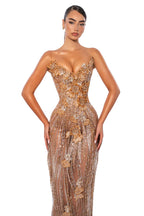 Golden Blossom Midi - close up bodice and 3D floral detail