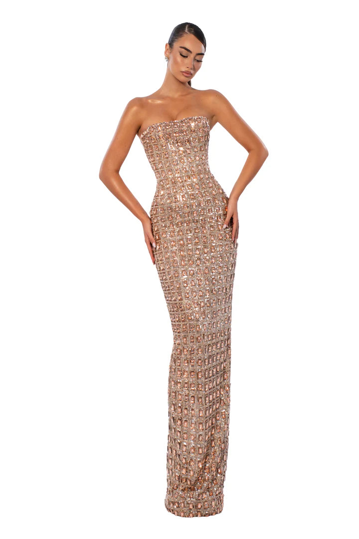 Gilded Mosaic Gown - full length front view in rose gold