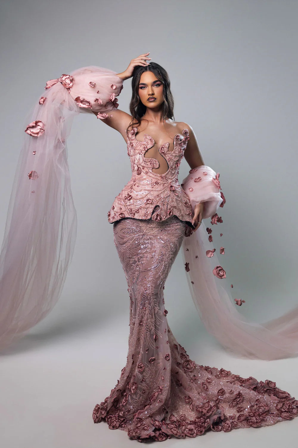 Rhosyn - full look with tulle sleeve raised