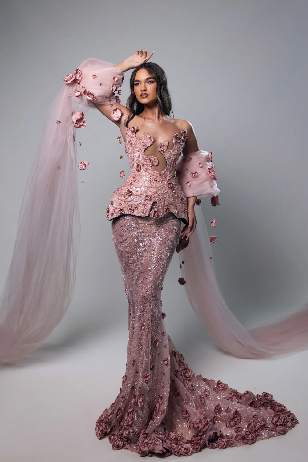 Rhosyn - full look side with flowing tulle