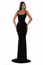 Crystal Strap Gown Black (HIRE)