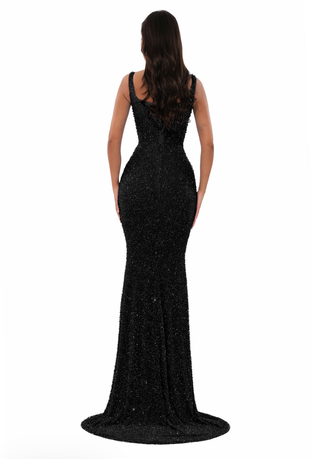 Crystal Strap Gown Black (HIRE)