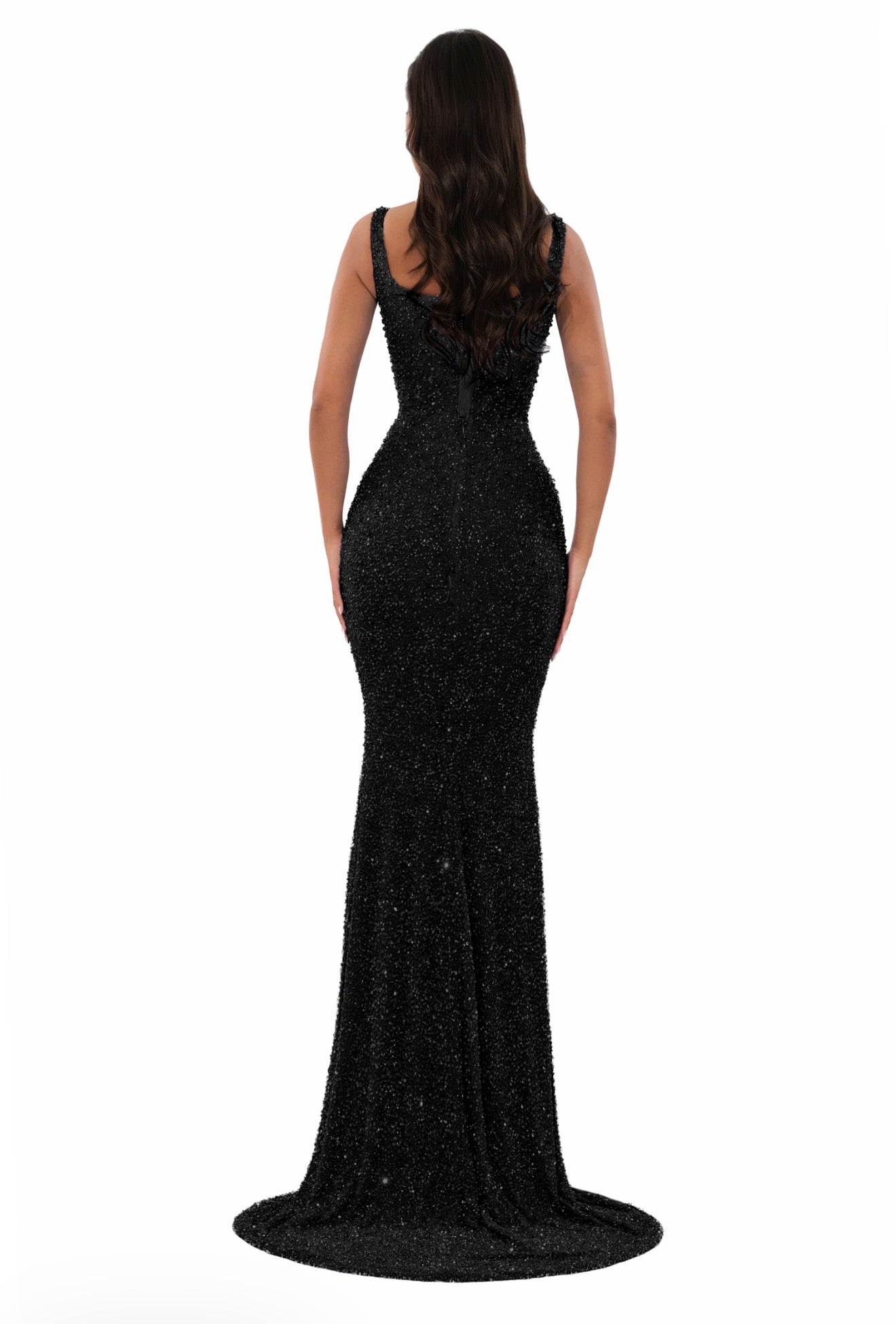 Crystal Strap Gown Black (HIRE)