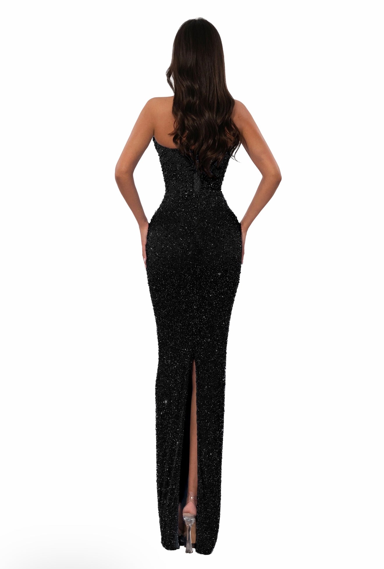 Halter Crystal Gown Black (HIRE)