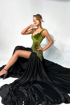 Jade Empress - seated pose with flowing black skirt